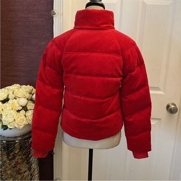 Juicy Couture Red Puffer Jacket Stand-Up Collar Cropped, XS - Picture 11 of 13